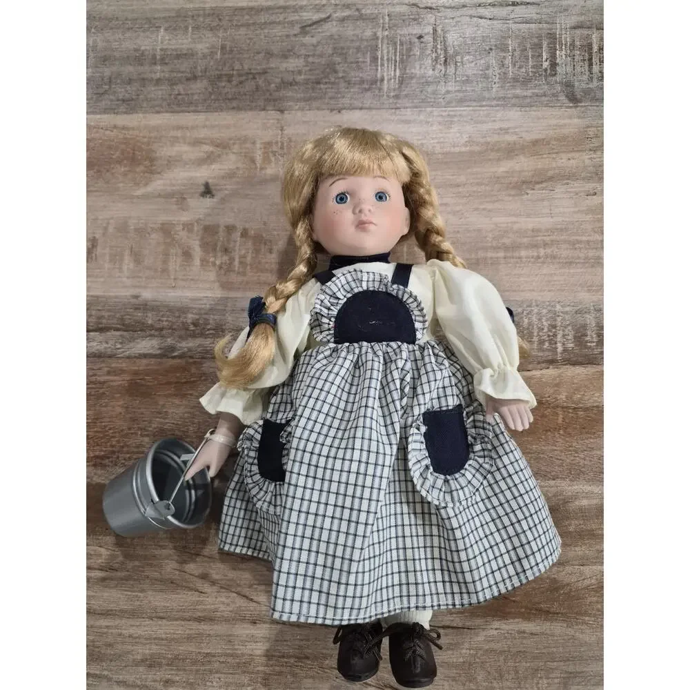 12 Inch Tall Porcelain Doll Blonde Hair Blue Eyes Perfect Condition